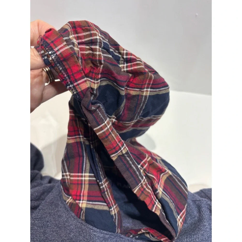 The Children's Place Hoodie Kids 7/8 Blue Waffle Knit Plaid Lined Hood Pullover